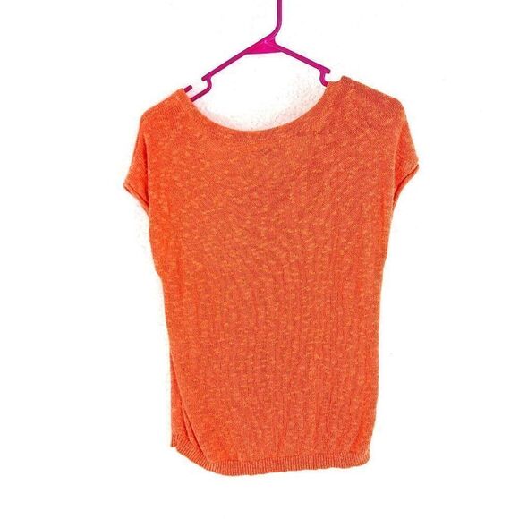 Ann Taylor Loft Orange Knit Scoop Neck Cap Sleeve Front Pocket Top Shirt Small‎ - Picture 4 of 5